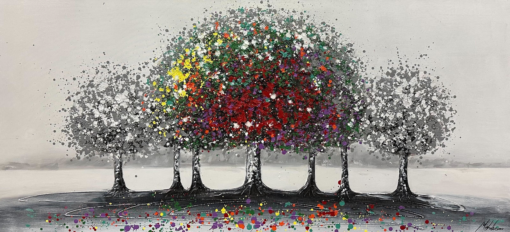 A painted picture of a colorful tree