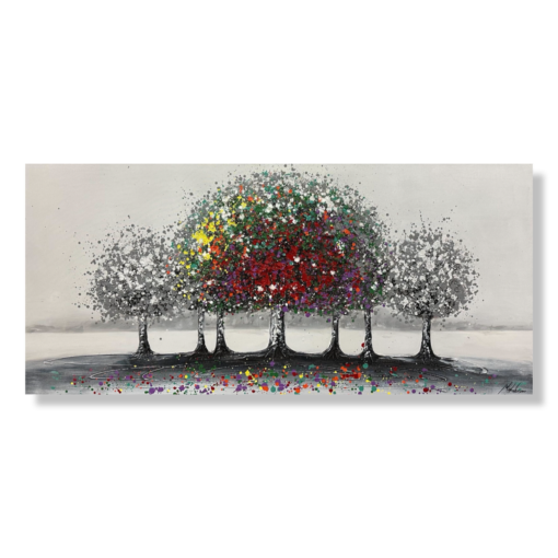 A painted picture of a colorful tree