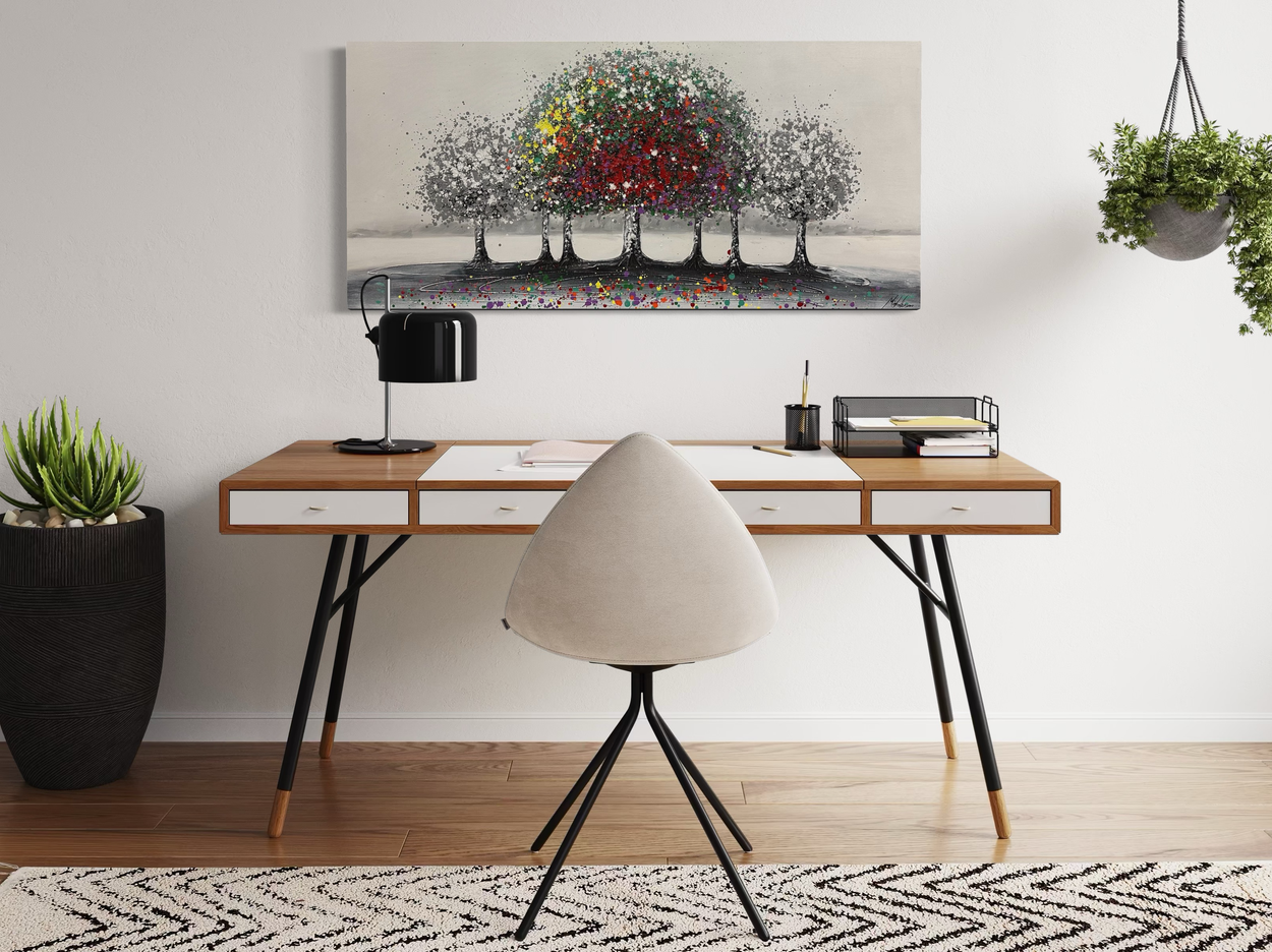 A painted picture of a colorful tree