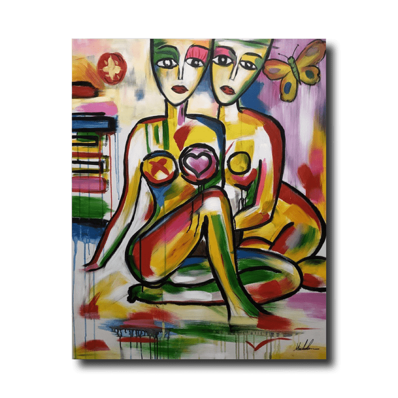 A painting with two women