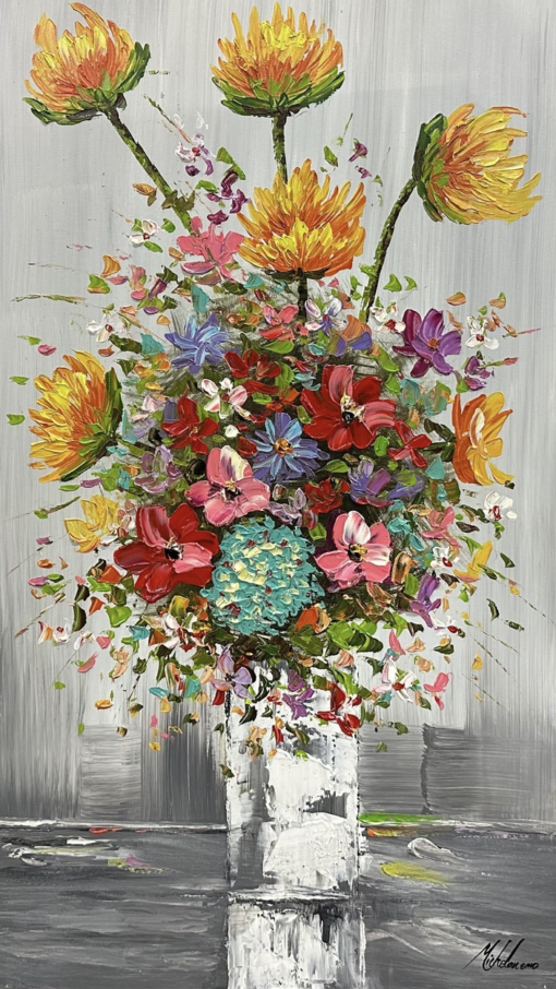 A painting with a bouquet