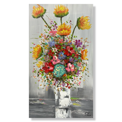 A painting with a bouquet