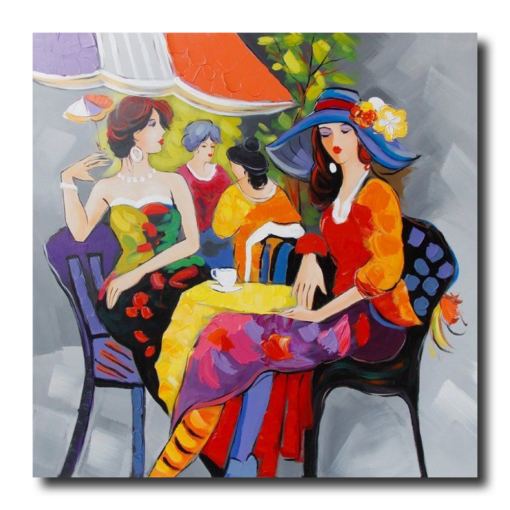 A painting of women discussing