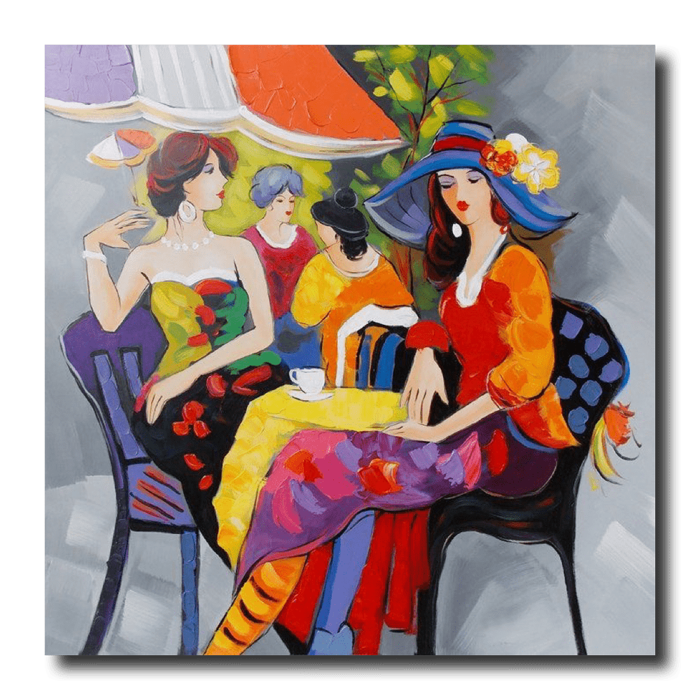 A painting of women discussing