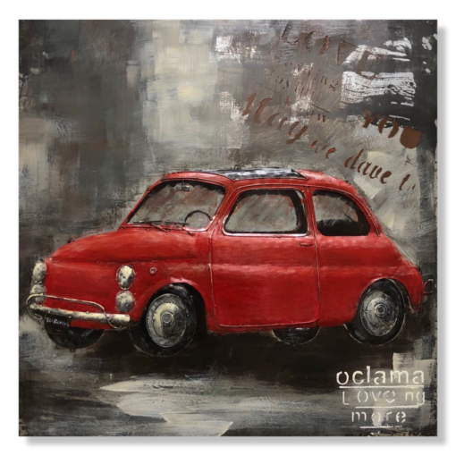 An artwork with a Fiat 500.