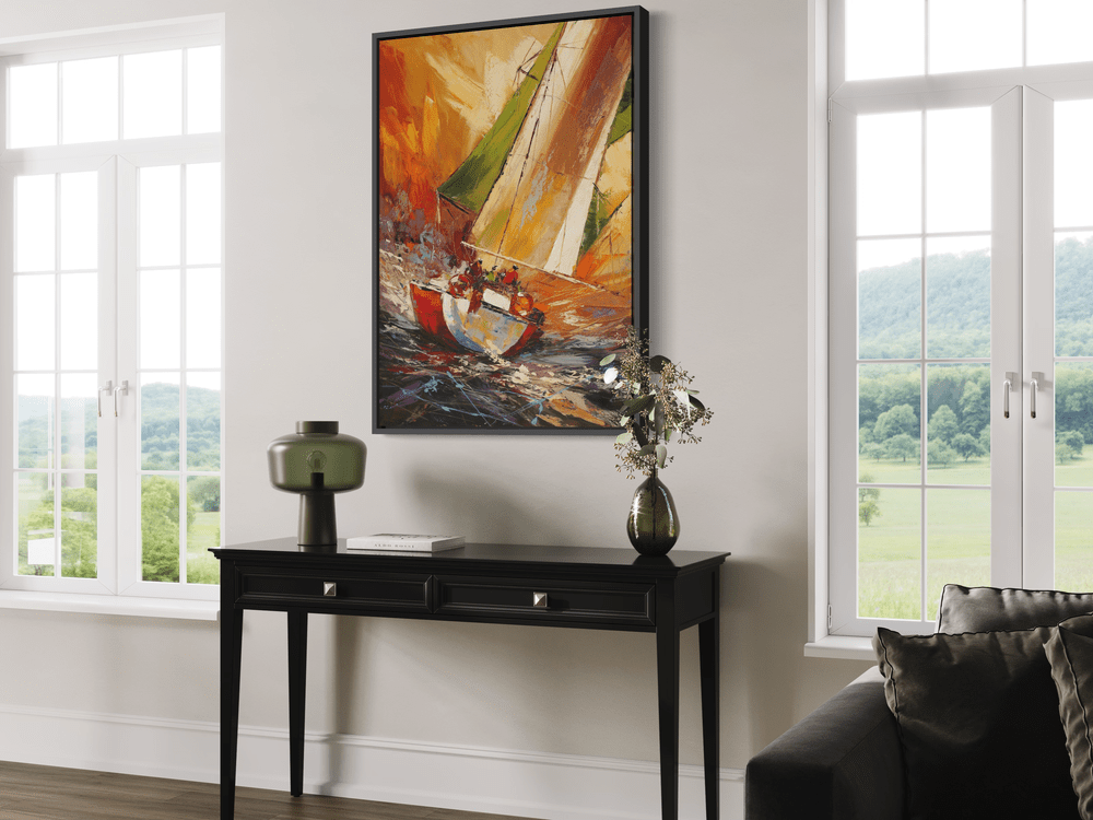 A painting with a sailboat