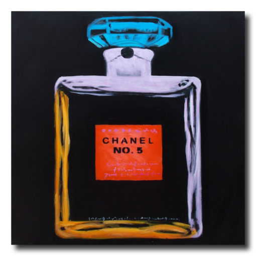 A painting with a coco chanel bottle