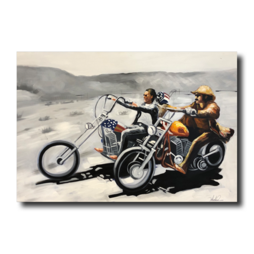 a painting with motorcycles