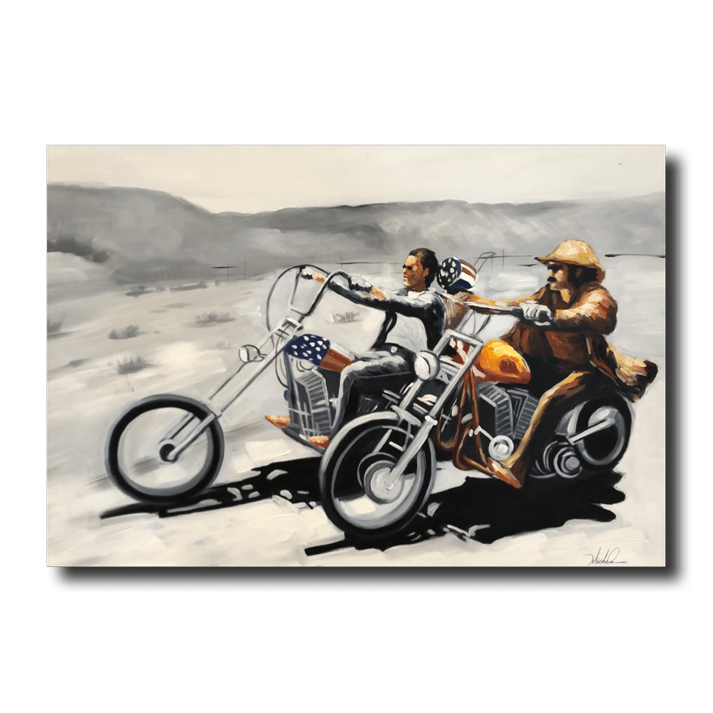 a painting with motorcycles