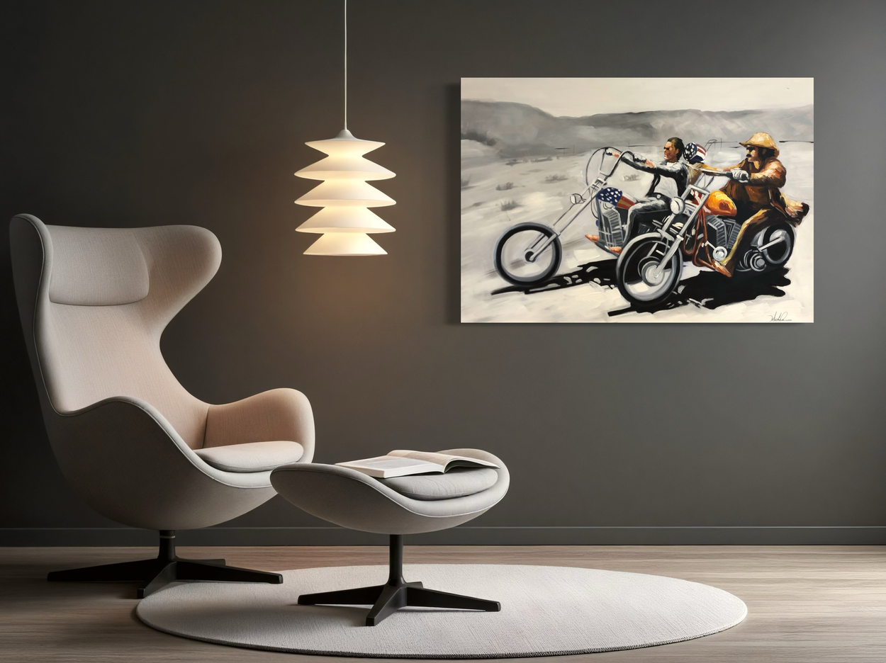 A painting with motorcycles