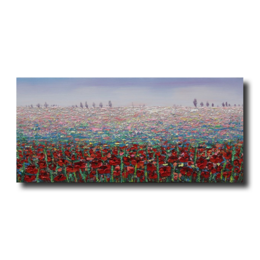 A painting with a flower meadow