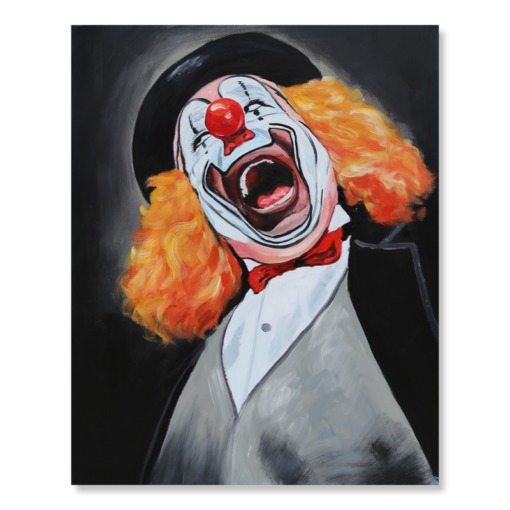 A painting with a clown