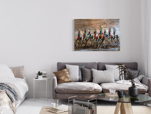 A painting of galloping horses