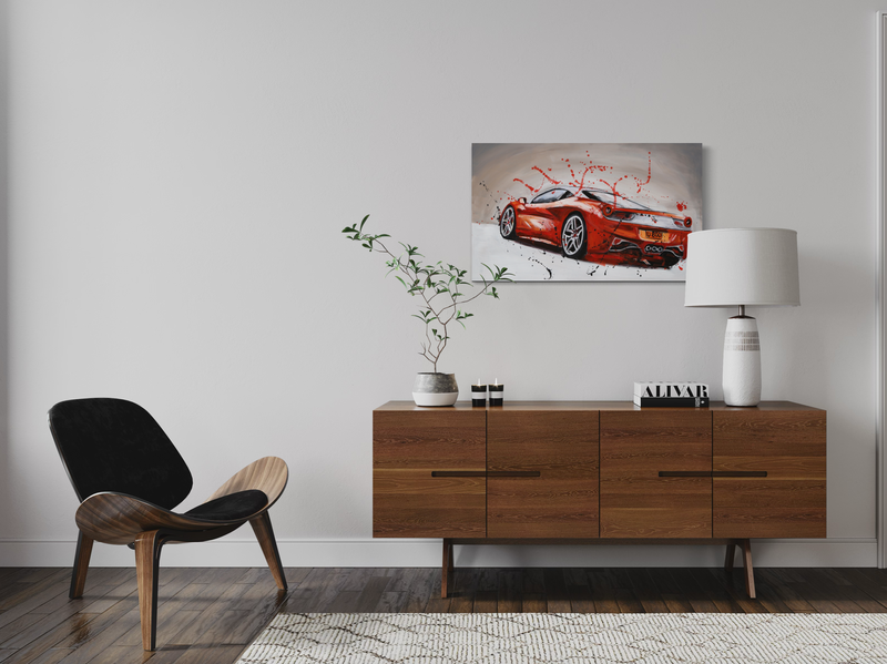 A painting with a Ferrari