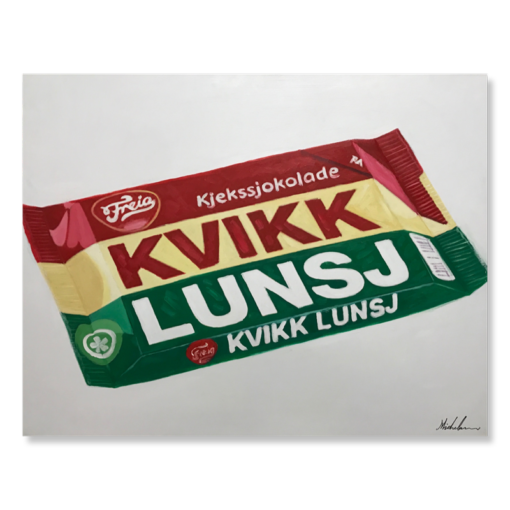 A painting with the classic Kvikk lunsj