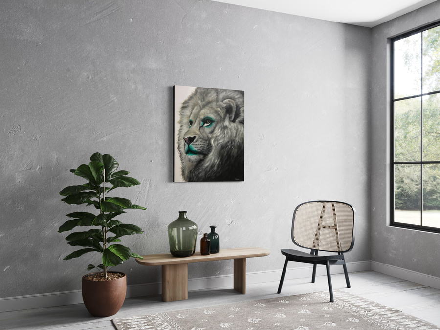 A painting with a lion