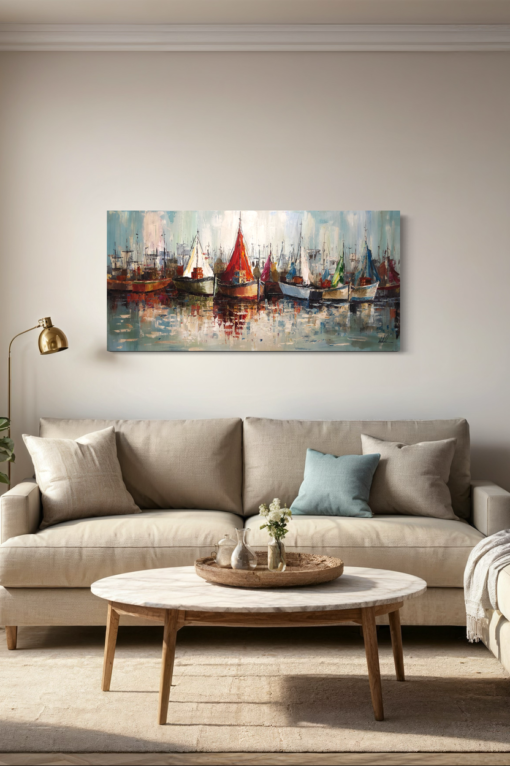 A painting with sailboats