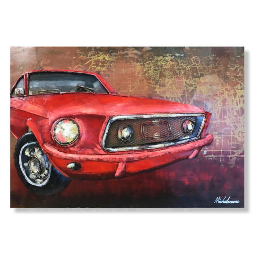 A wall picture with a red mustang