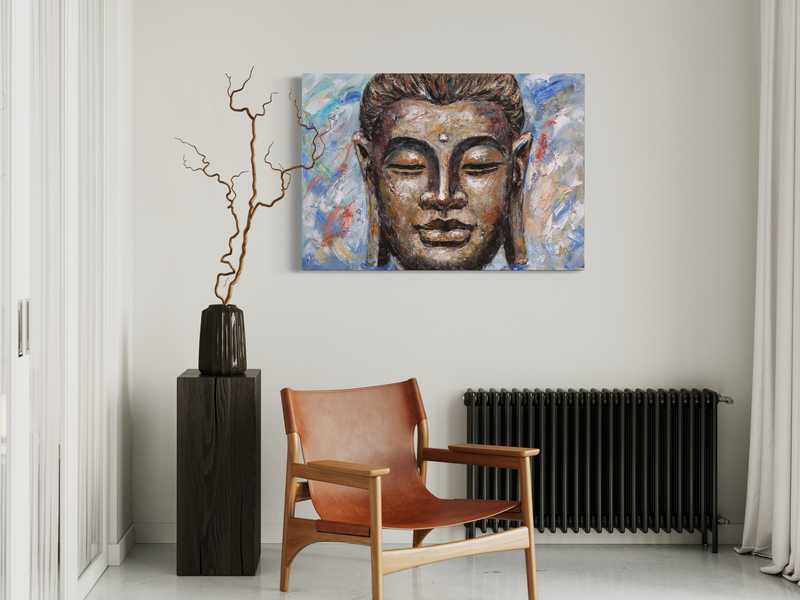 A painting with a Buddha