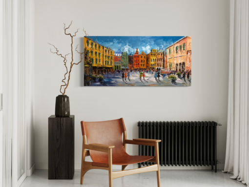 A painting of the old town in Stockholm