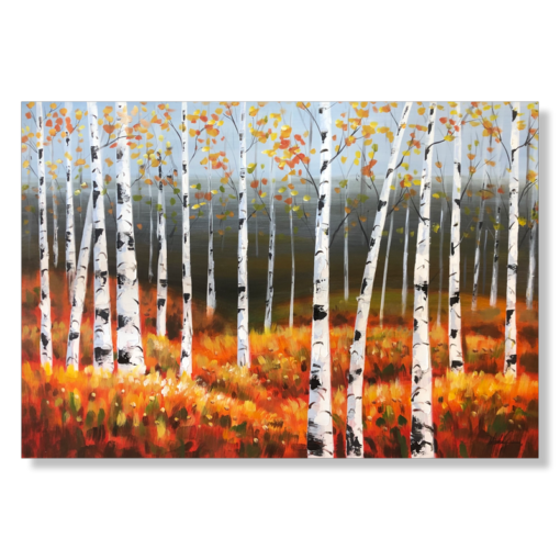 A painting with birch trees