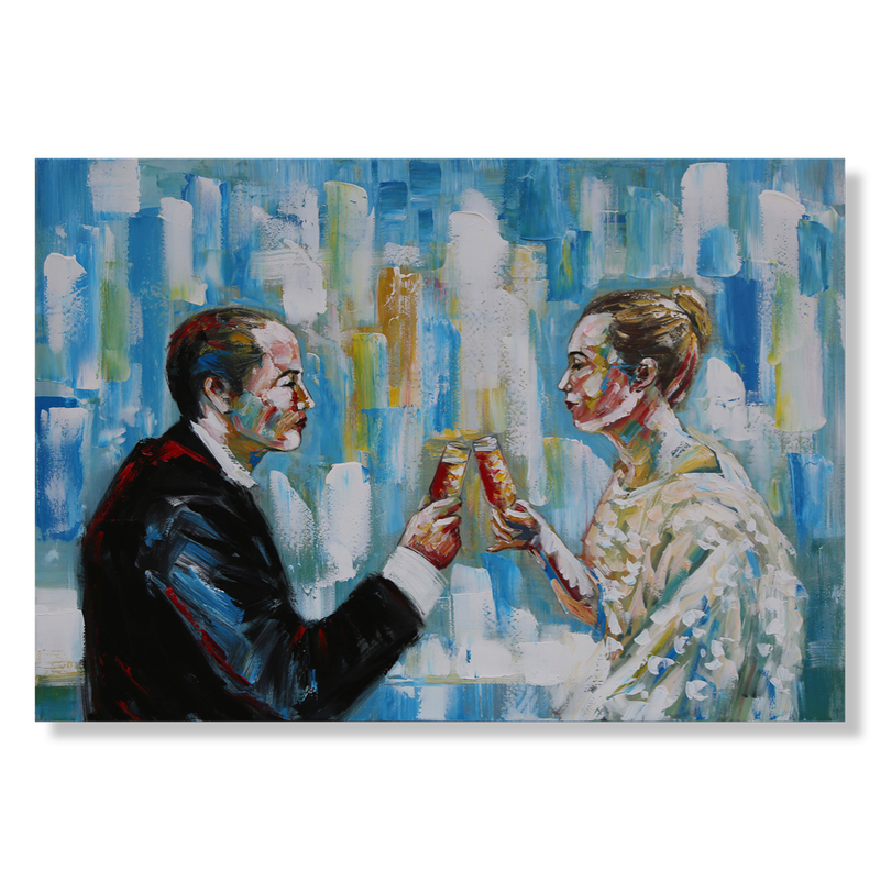 A painting with a glass of champagne