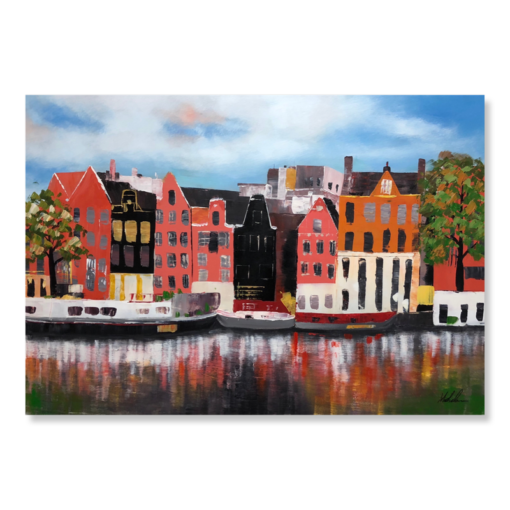 A painting with canal houses