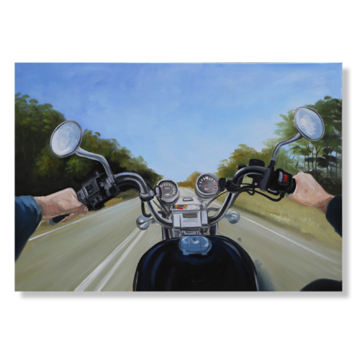A painting with a motorcycle.