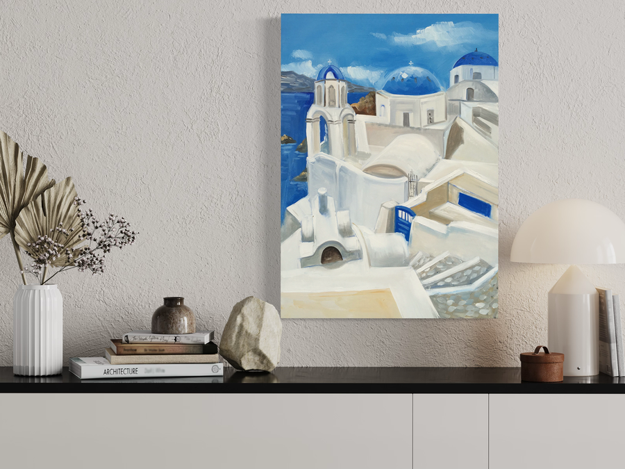 A painting with Santorini