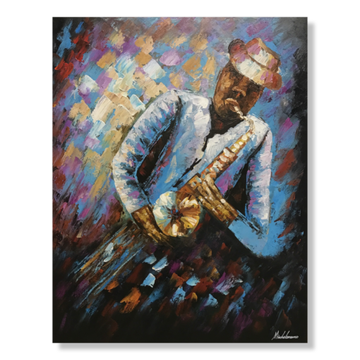 A painting of a man with a saxophone