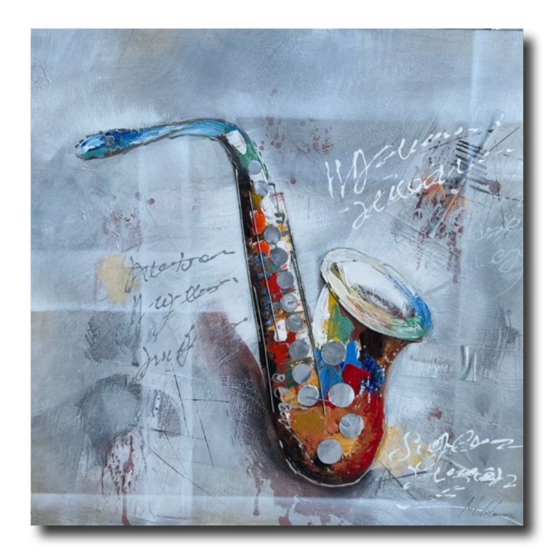 A painting with a saxophone