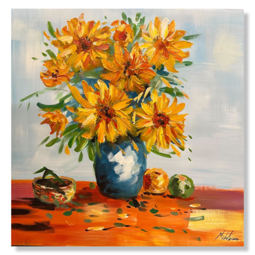 A painting with sunflowers