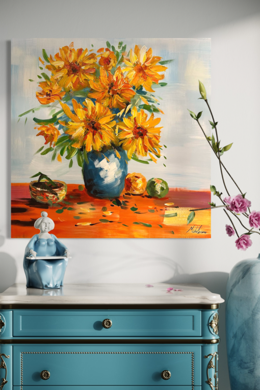 A painting with sunflowers