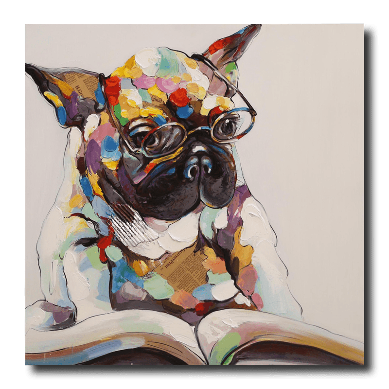 A painting with a French bulldog