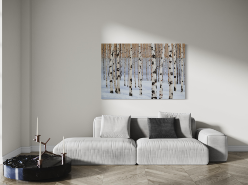 A painting with birch trees