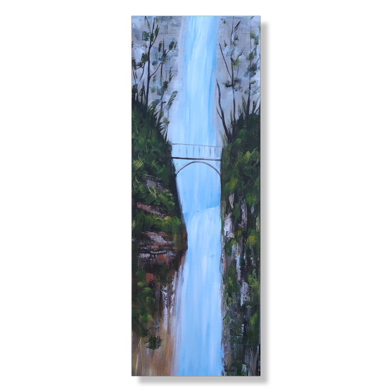 A painting with a waterfall