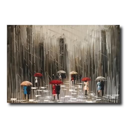 a painting with umbrellas