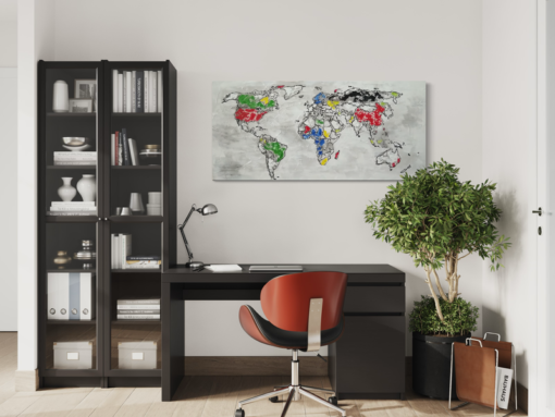 a painting with a world map