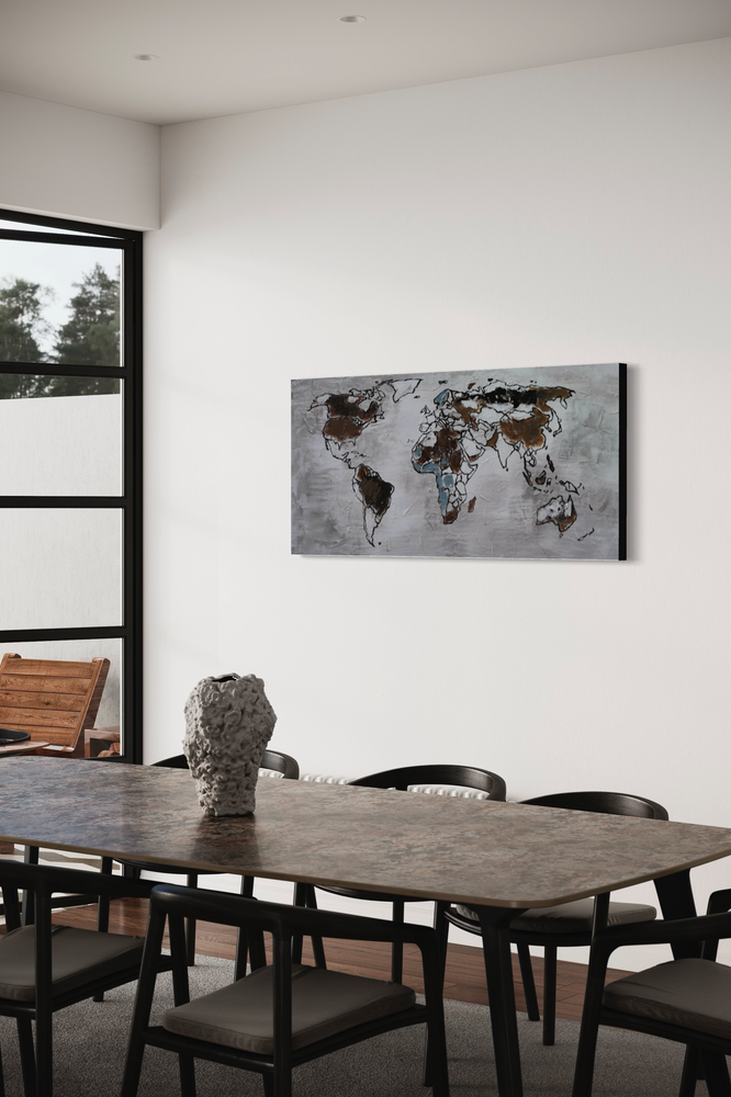 a painting with a world map