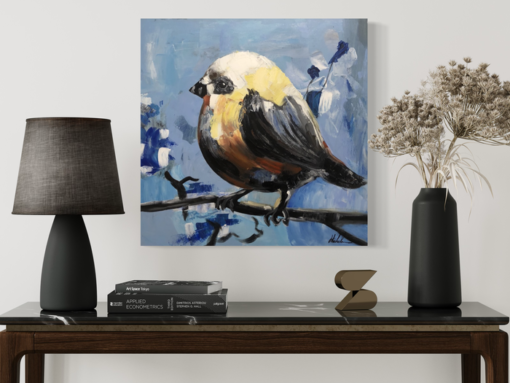 A painting with a bird