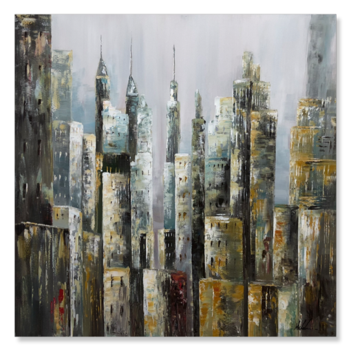 A painting of skyscrapers