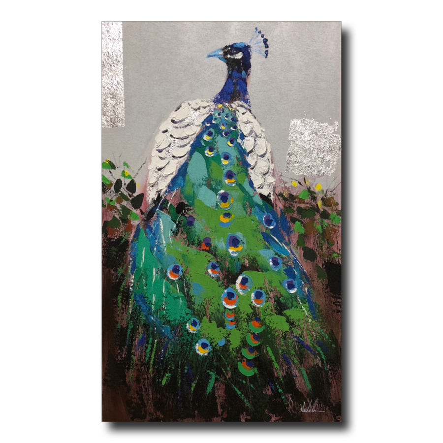 A painting with a peacock