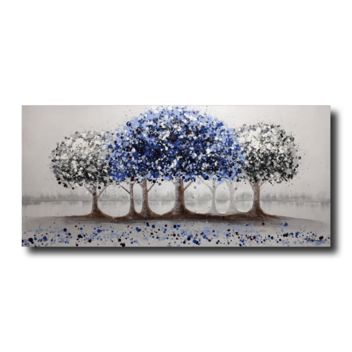 A painting with a blue tree