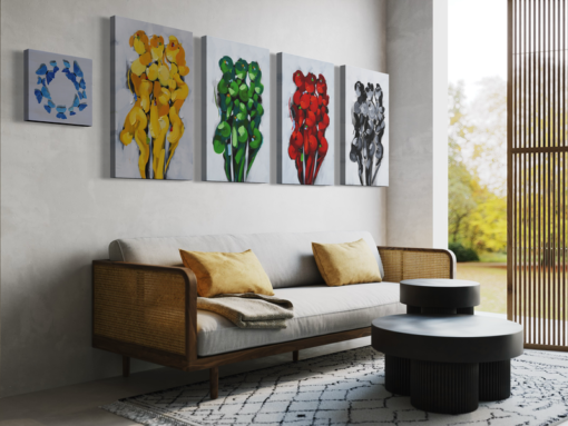 abstract paintings on the wall