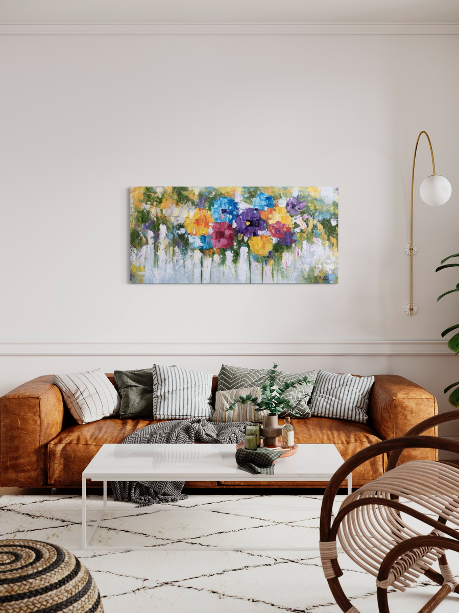 a painting with flowers