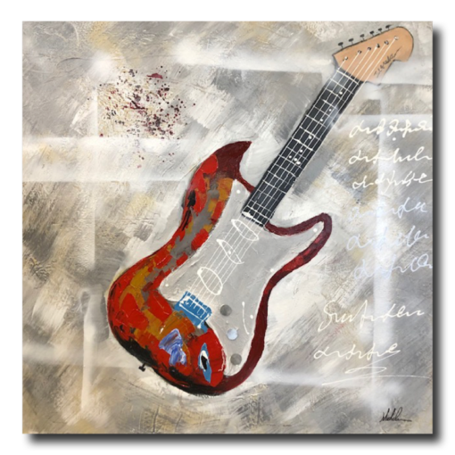 A painting with a red guitar