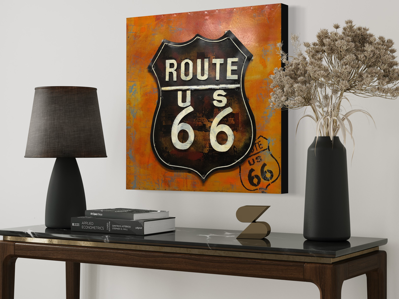 A work of art with the route 66 sign