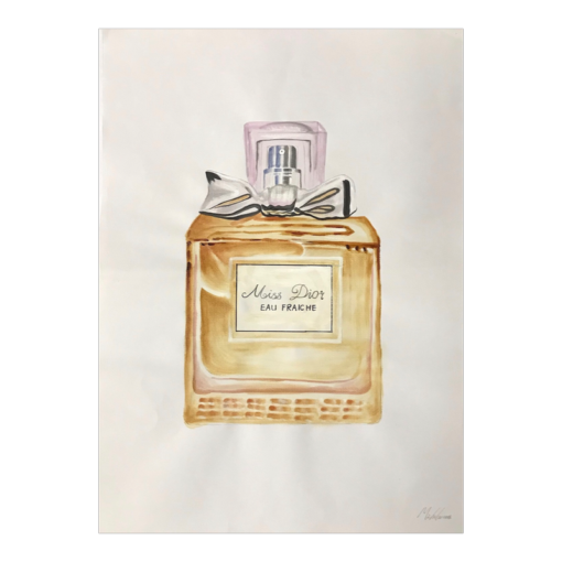 A watercolor of a perfume bottle
