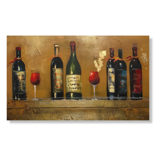 A painting with wine bottles