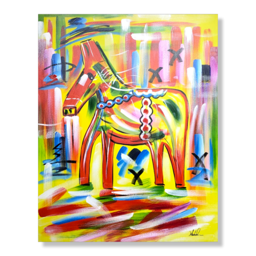 A painting with a dala horse